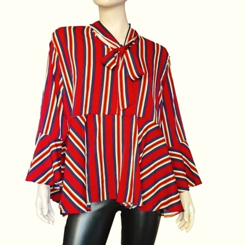 Ruffle Bright Stripe Blouse